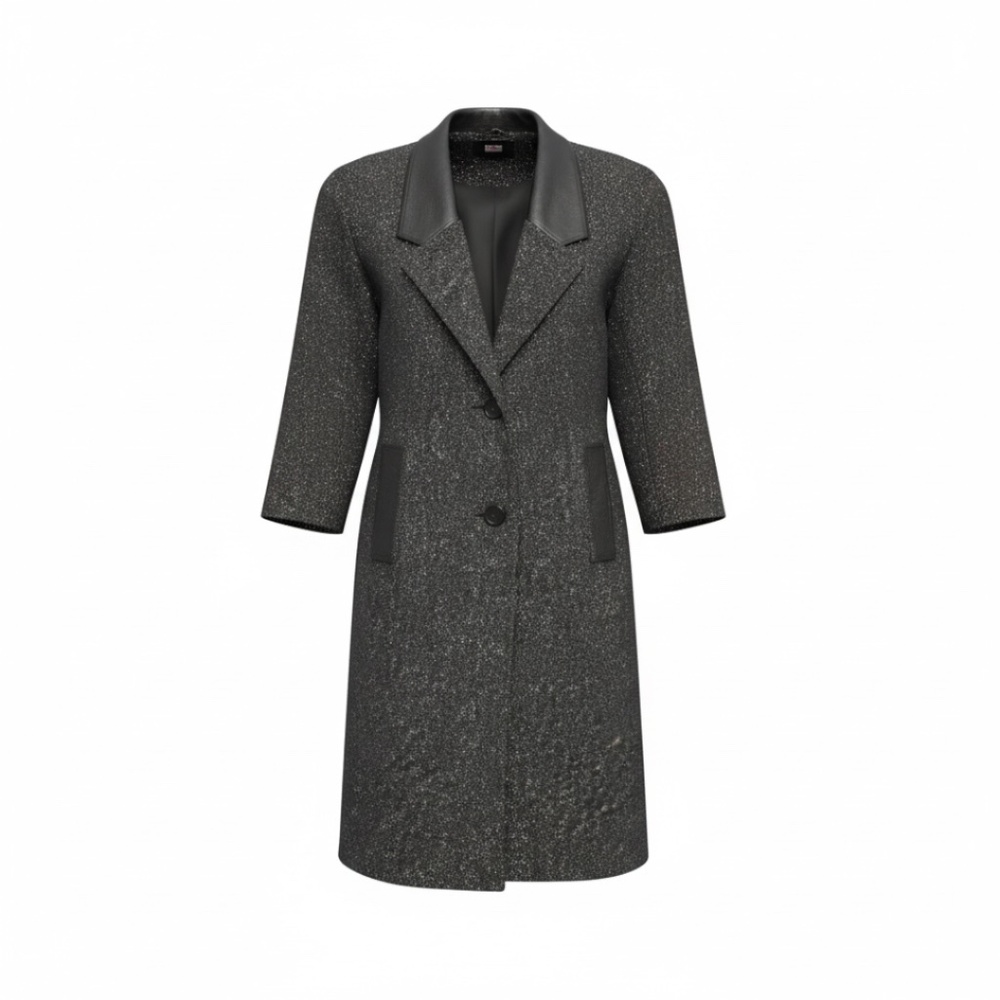 HUNTERS RUN Women's Tweed Wool Speckle Coat With Leather Trim,